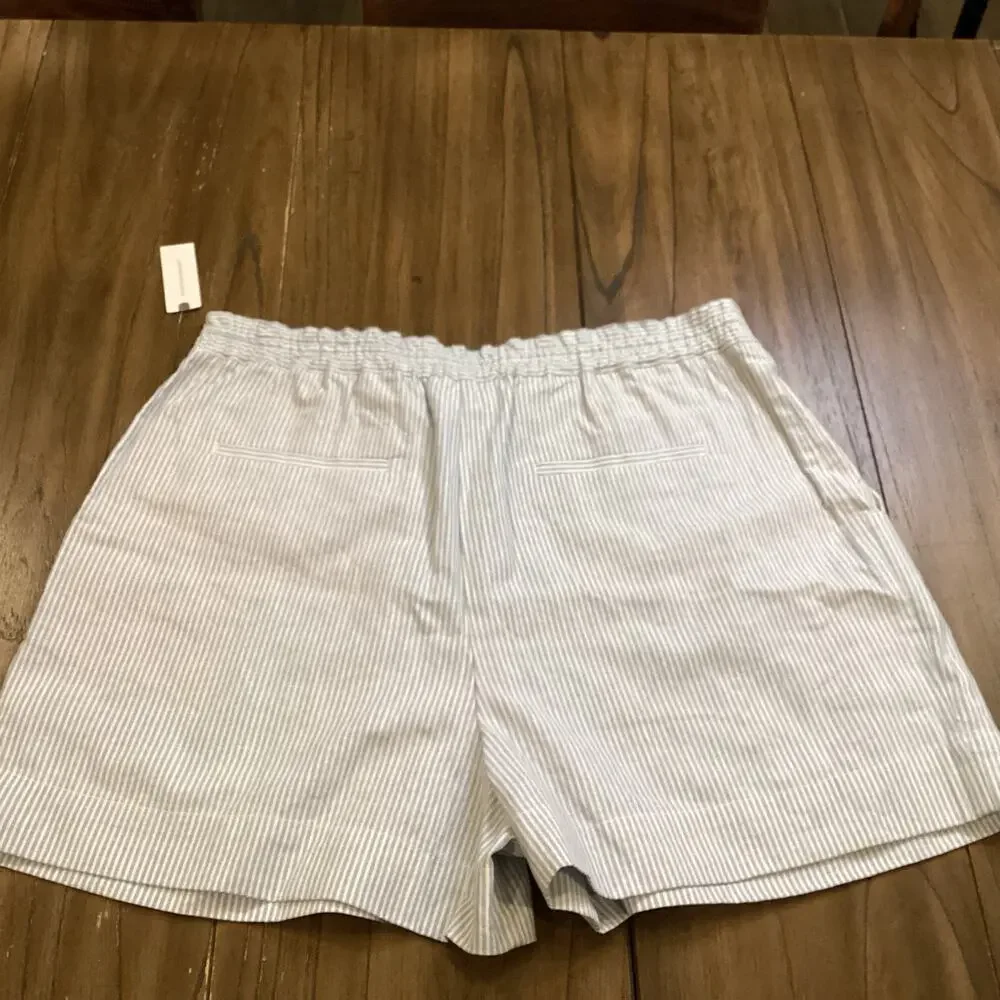 Anthropologie Seersucker Shorts Pinstripes Pleated High Waisted Blue White XL - Picture 7 of 10